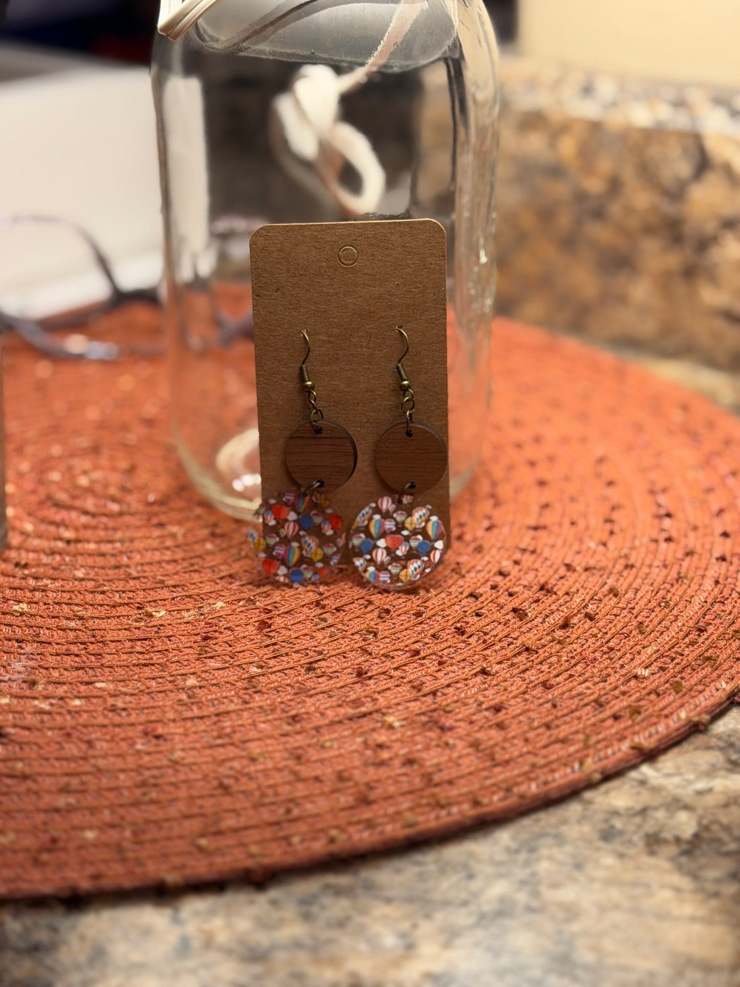 Wood Hot Air Ballon Earrings