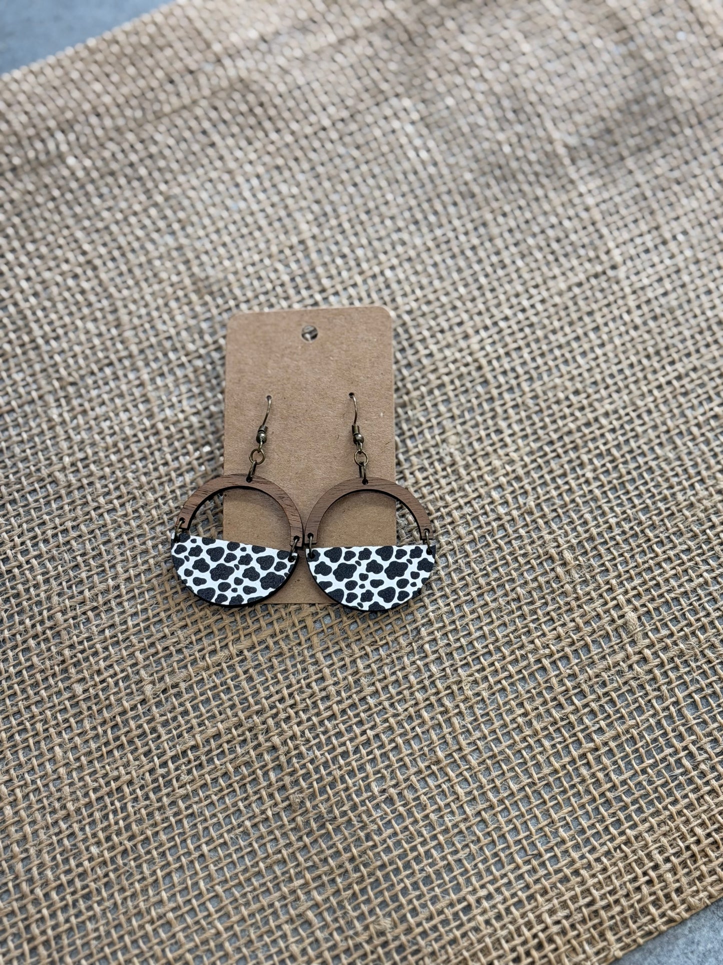 Wood Cow print earrings