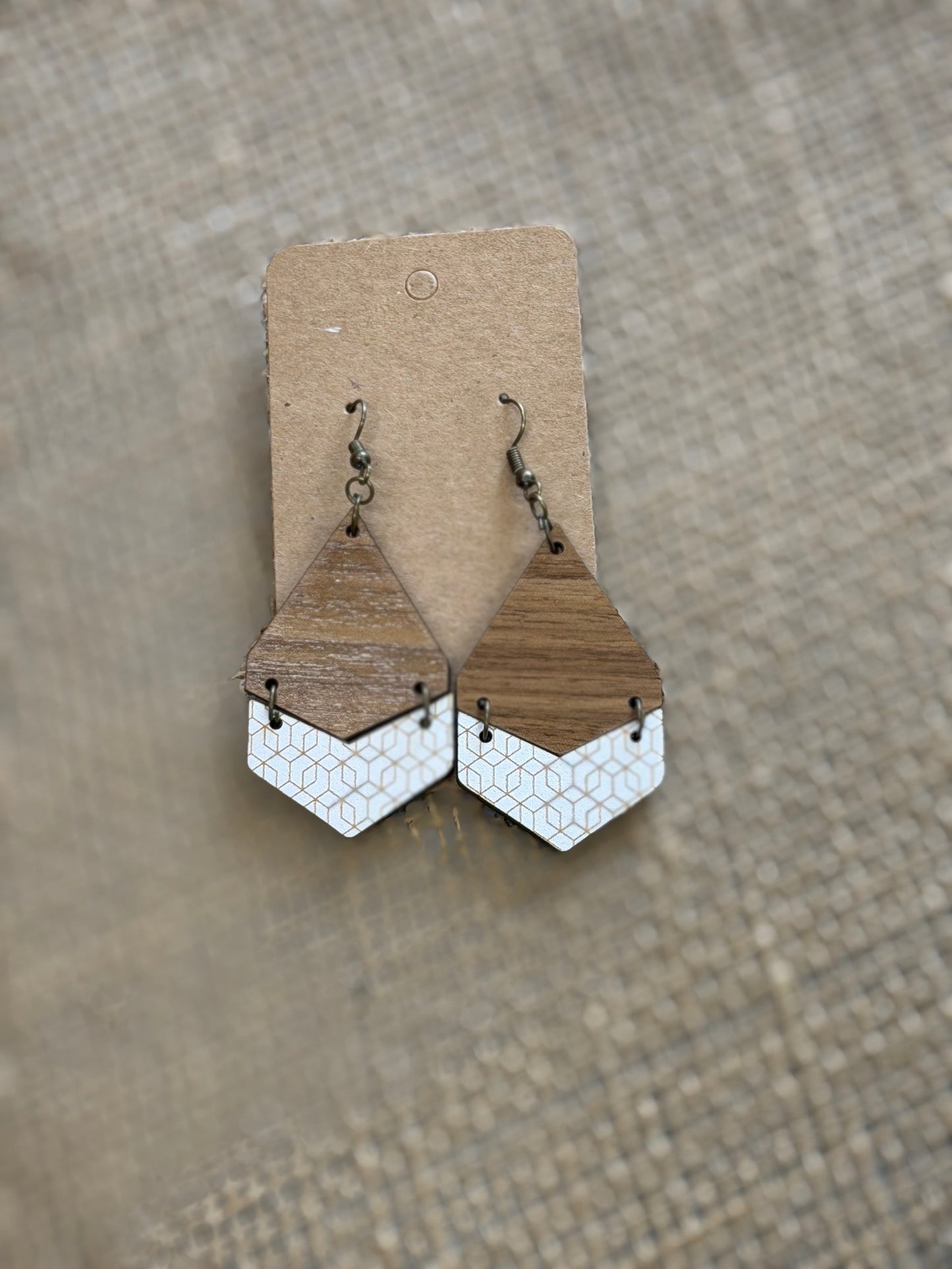 Wood White and Gold Earrings