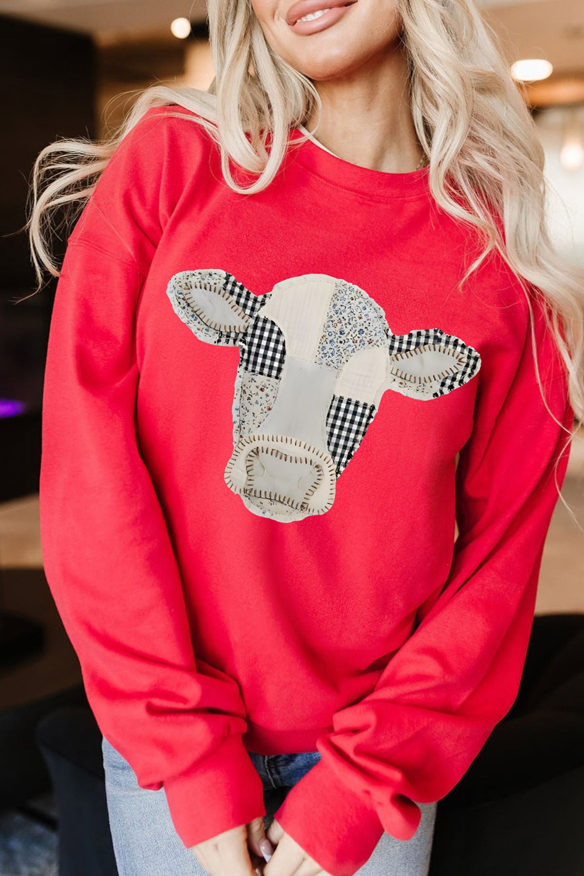 Patchwork Cow Graphic Sweatshirt