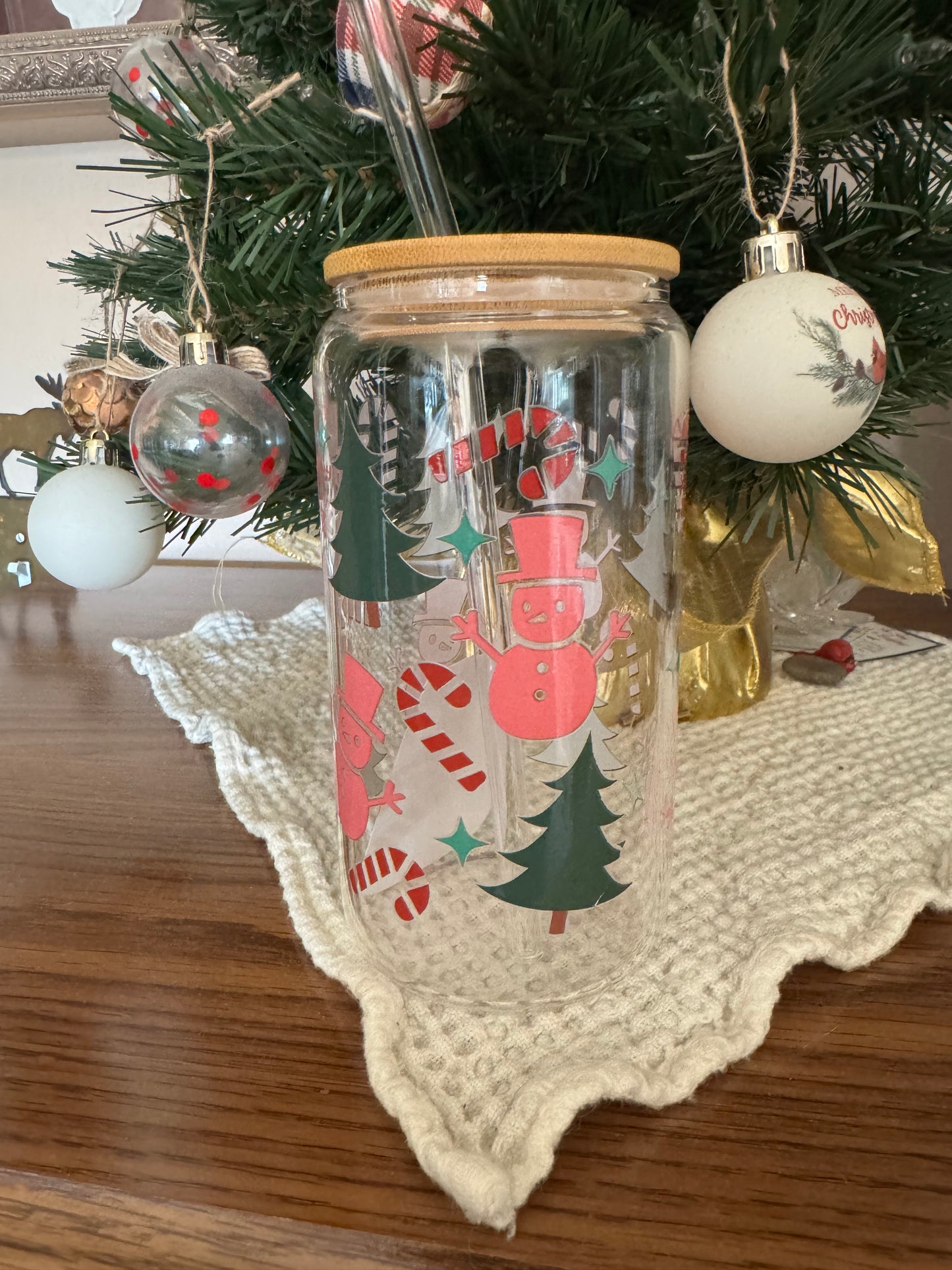 16oz Christmas Glass Cups