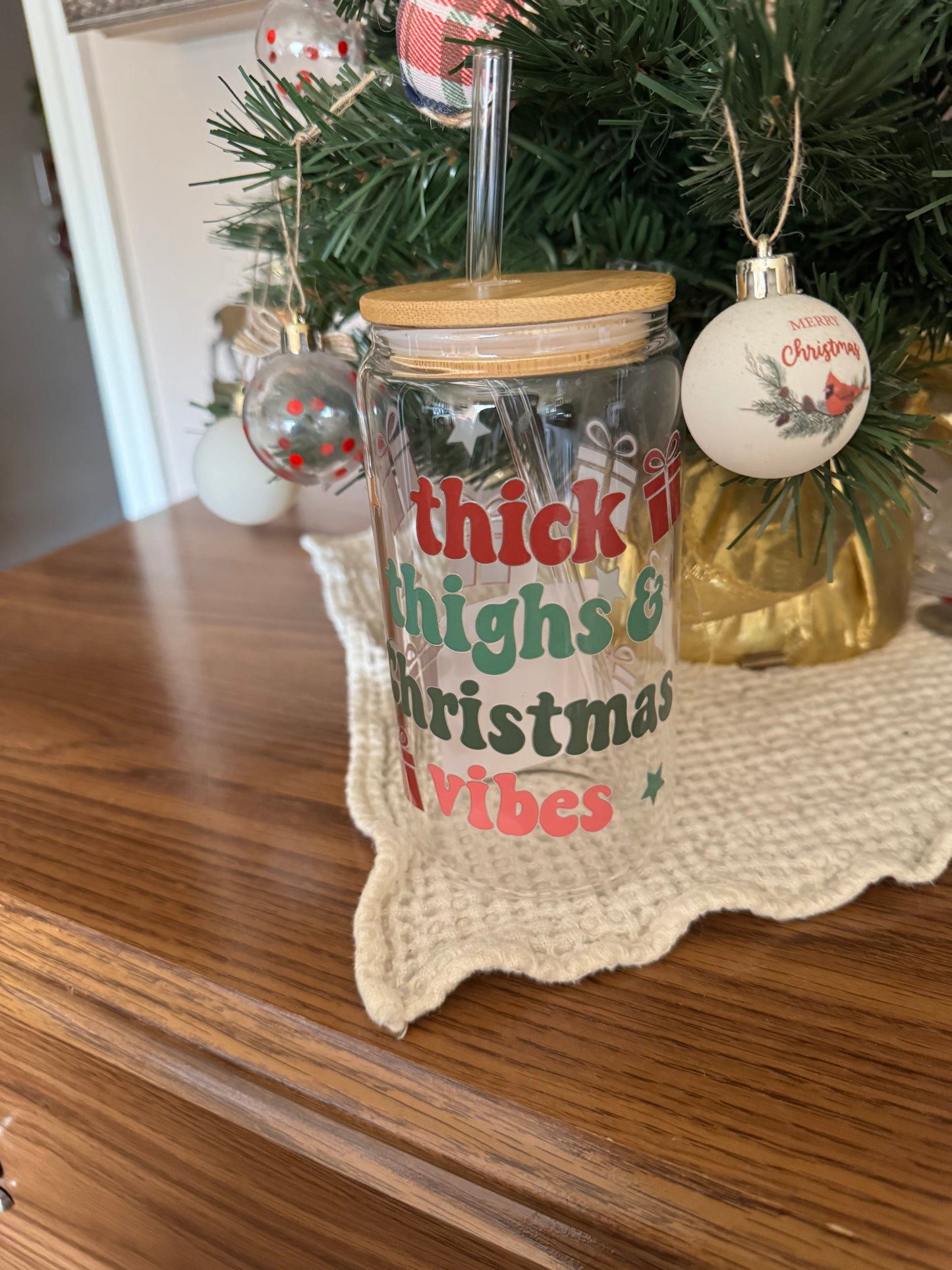 16oz Christmas Glass Cups