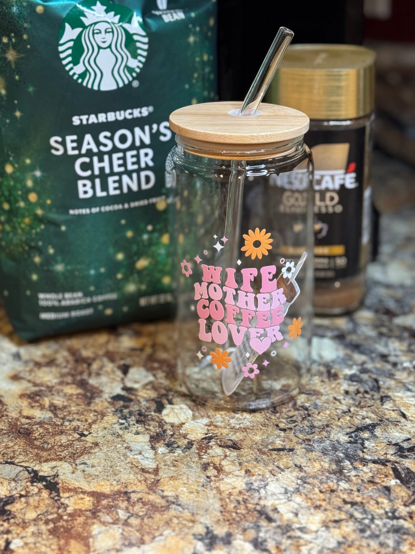 16oz Coffee saying Glass cups
