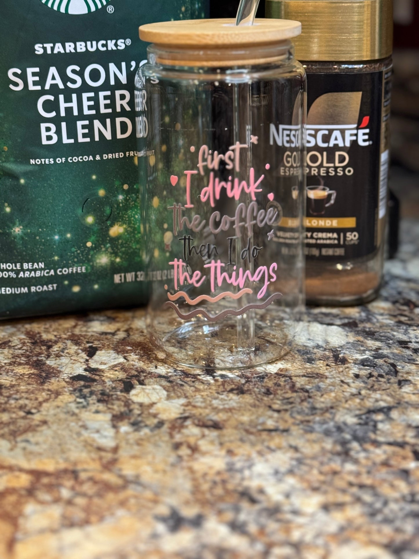 16oz Coffee saying Glass cups