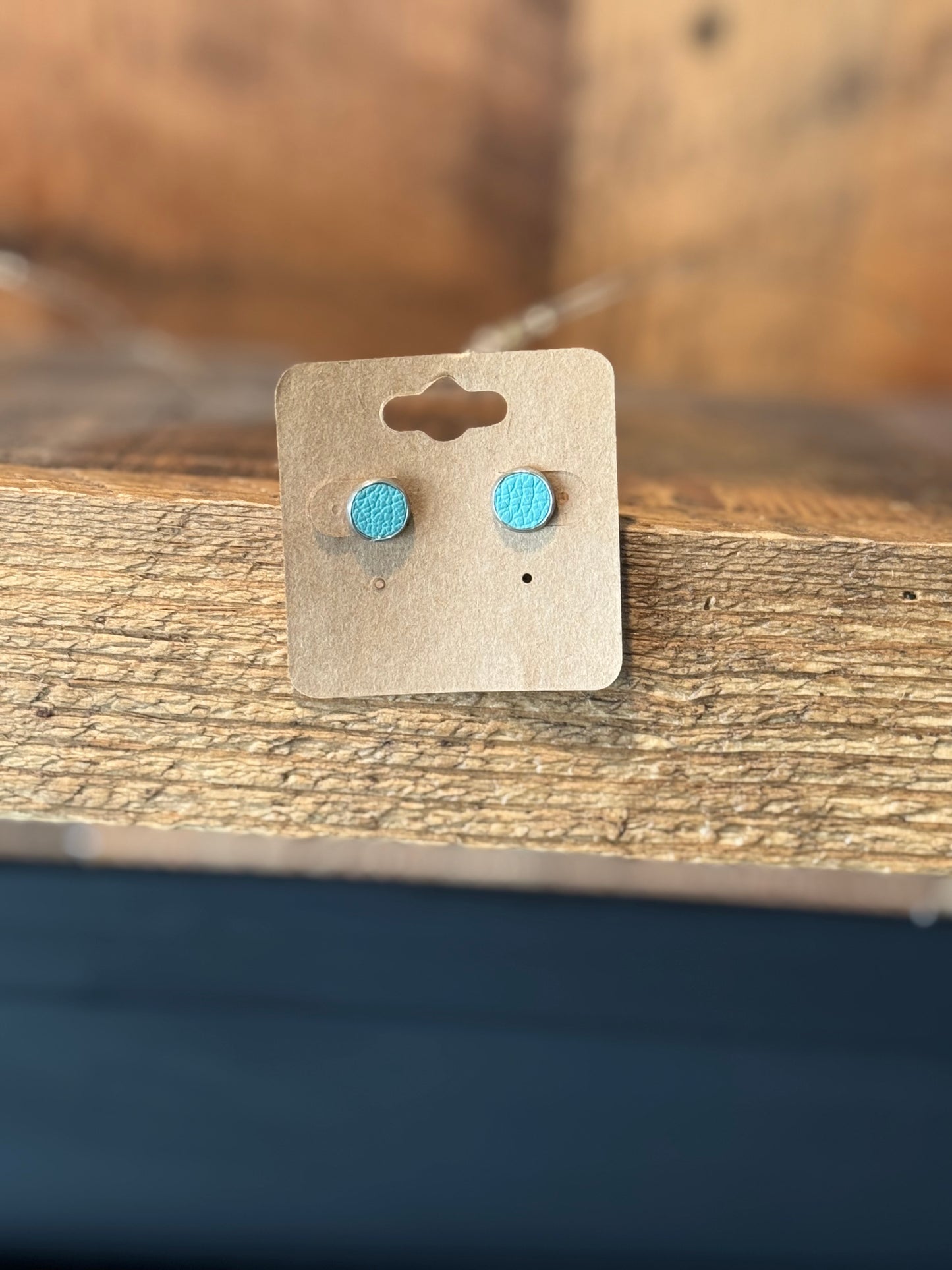 Teal Leather Stud Earrings