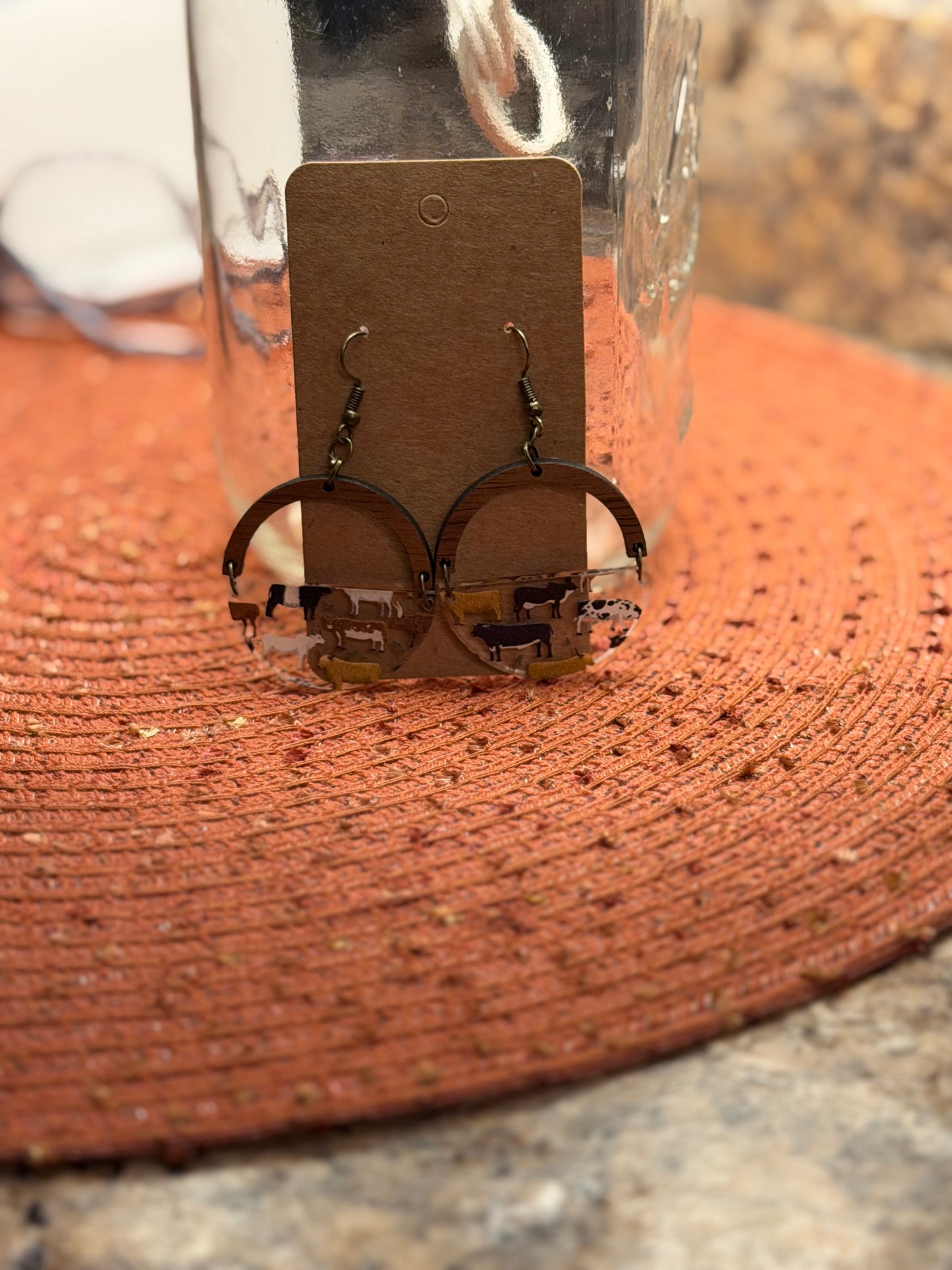 Cow wood earrings