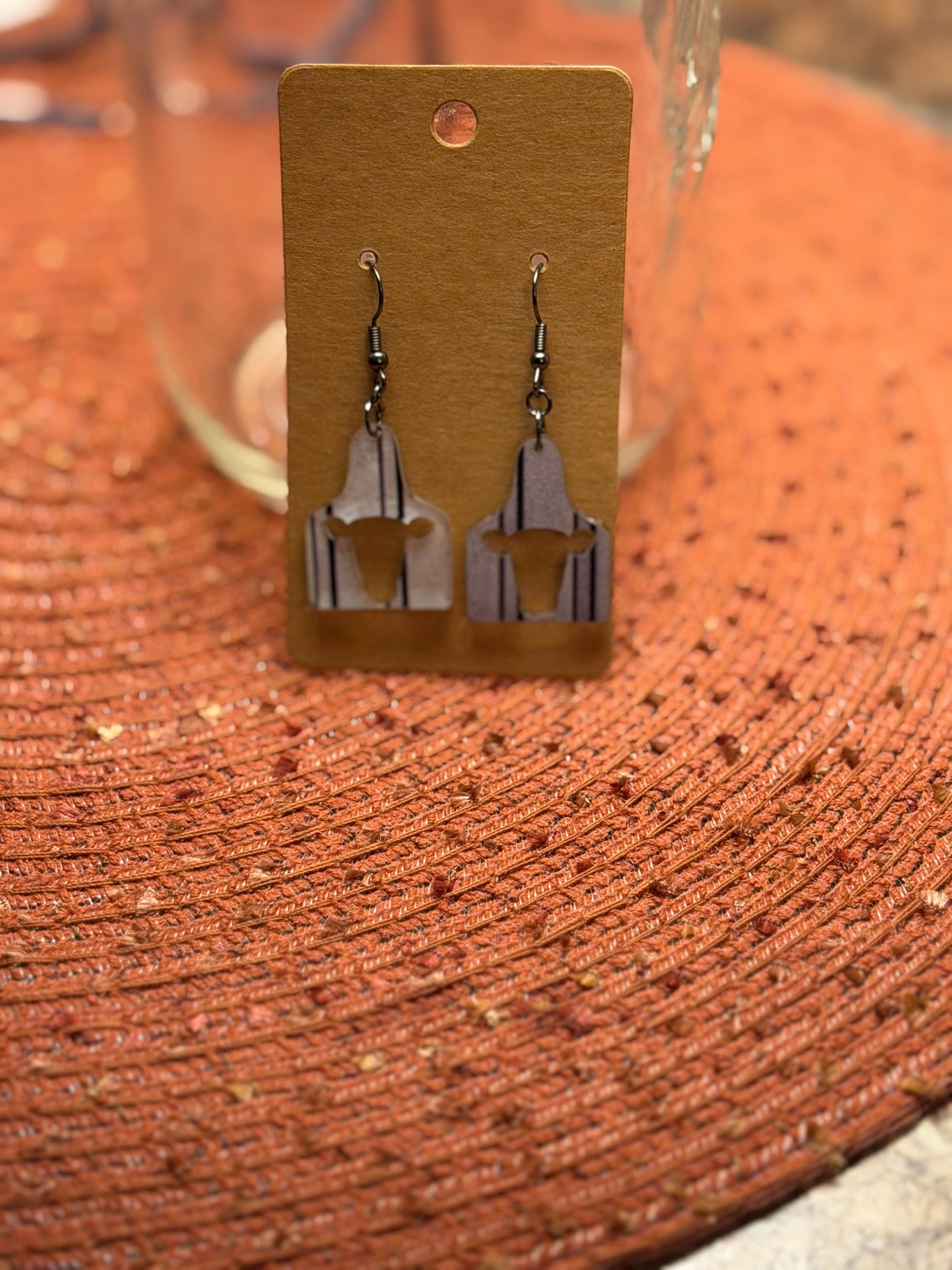 Wood Cow Tag Earrings