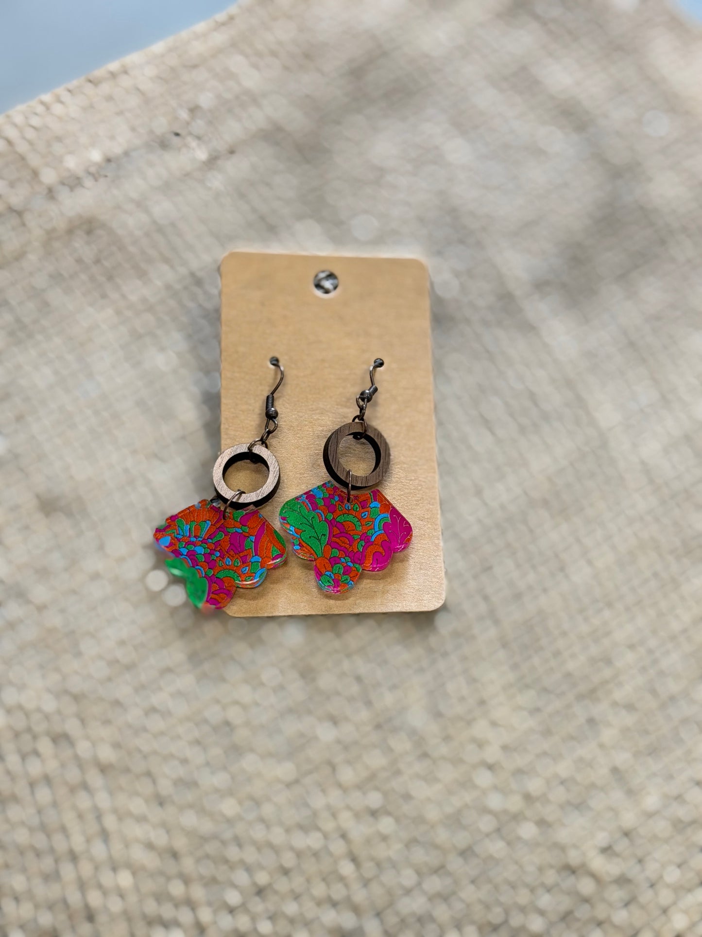 Wood Flower Earrings