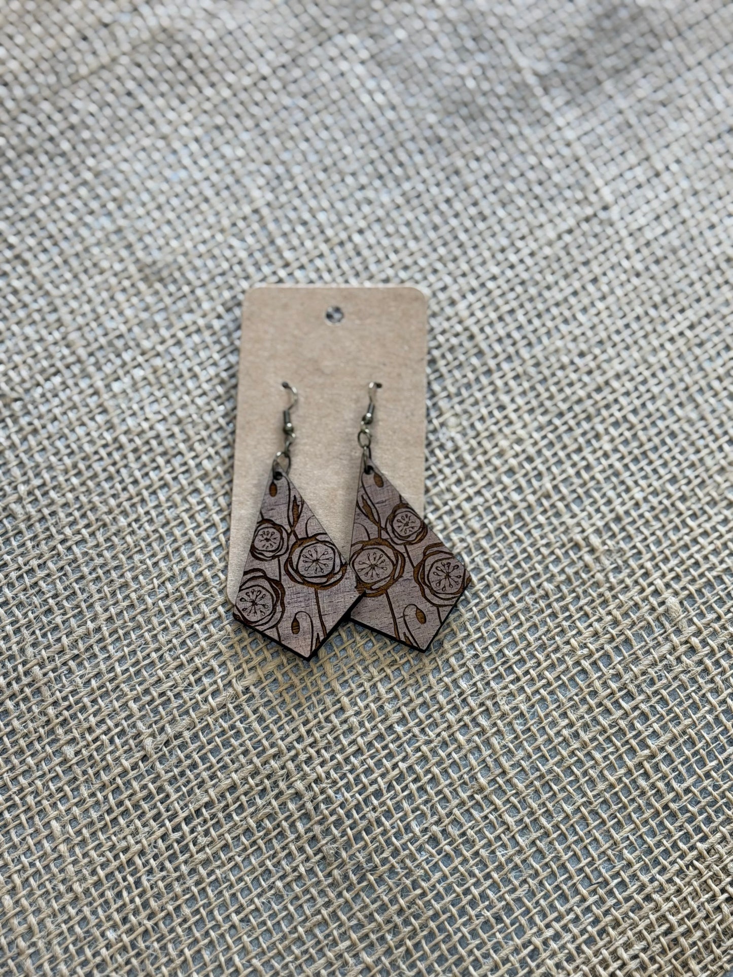 Wood Flower Earrings