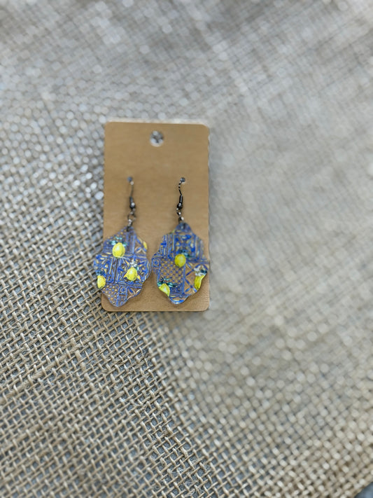 Wood lemon earrings
