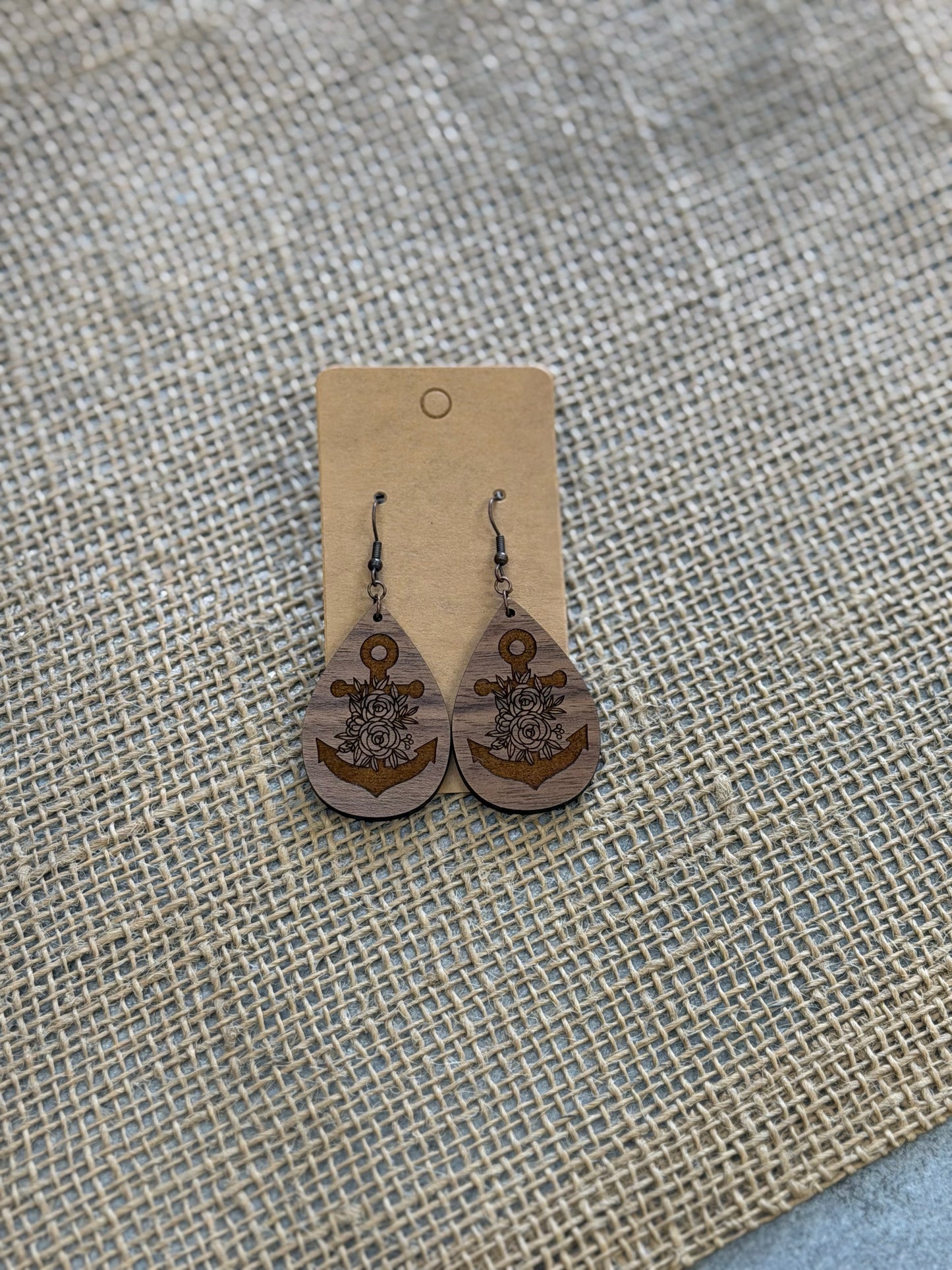 Wood Anchor Earrings
