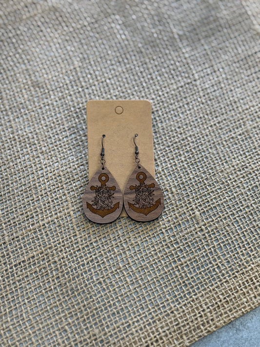 Wood Anchor Earrings