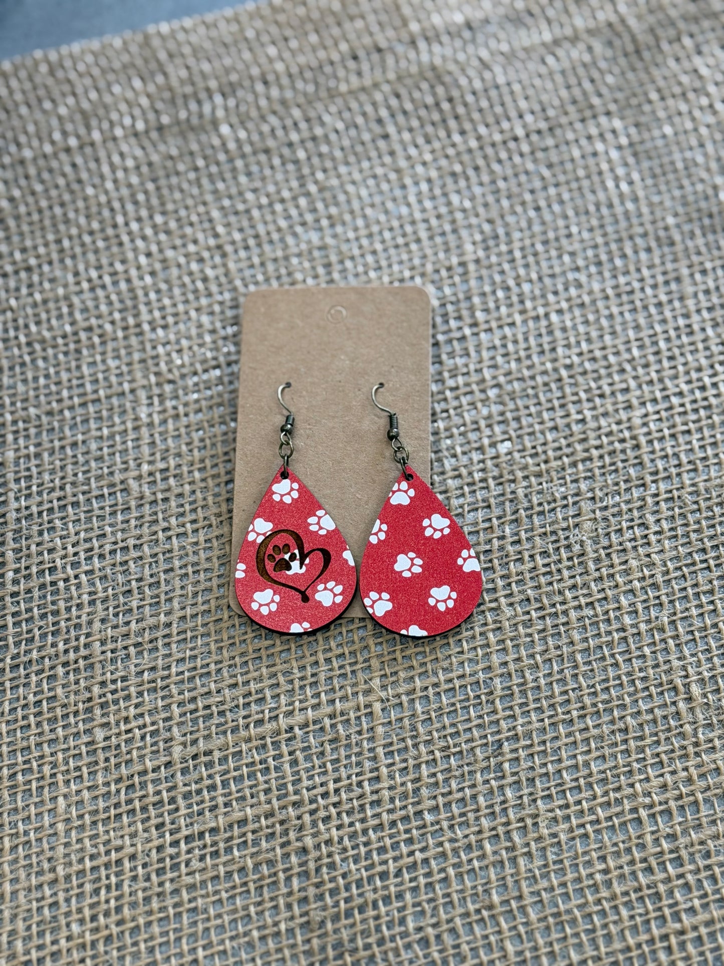 Wood Dog Paw Earrings