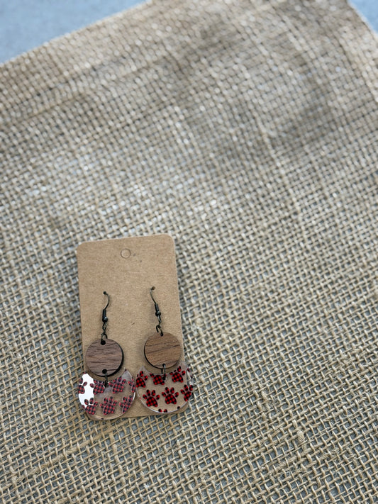 Wood Dog Paw Earrings