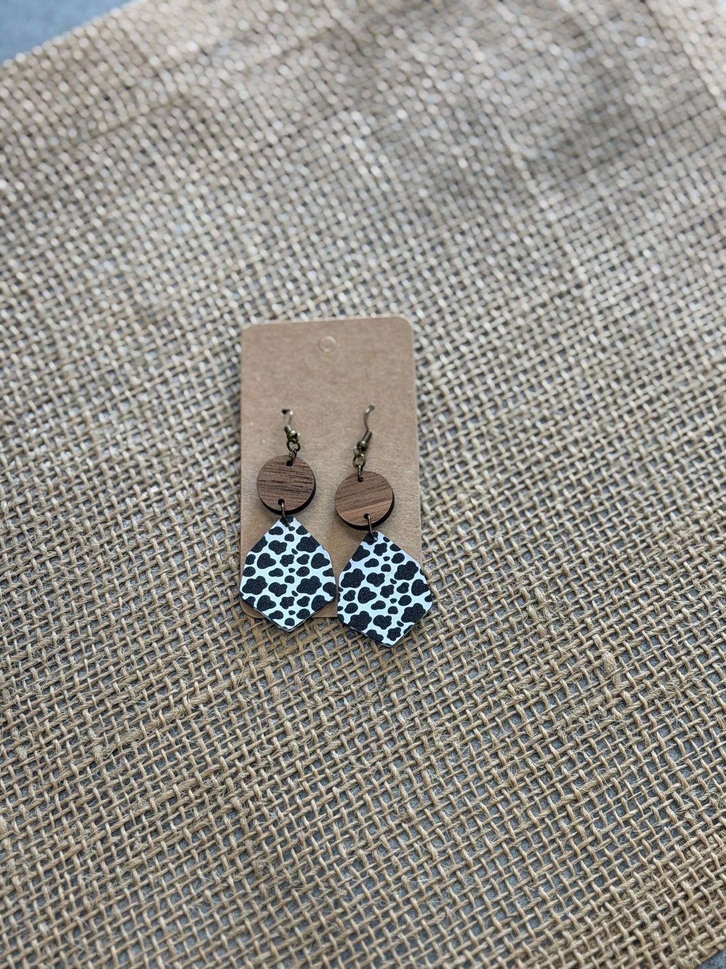 Wood Cow print earrings