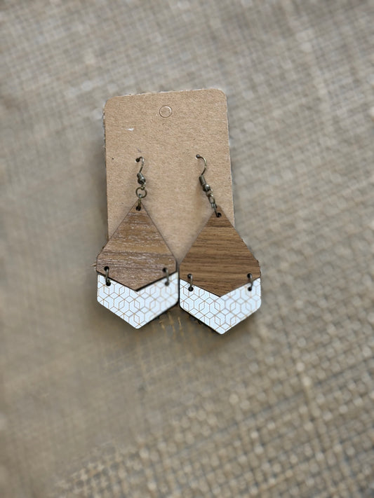 Wood White and Gold Earrings