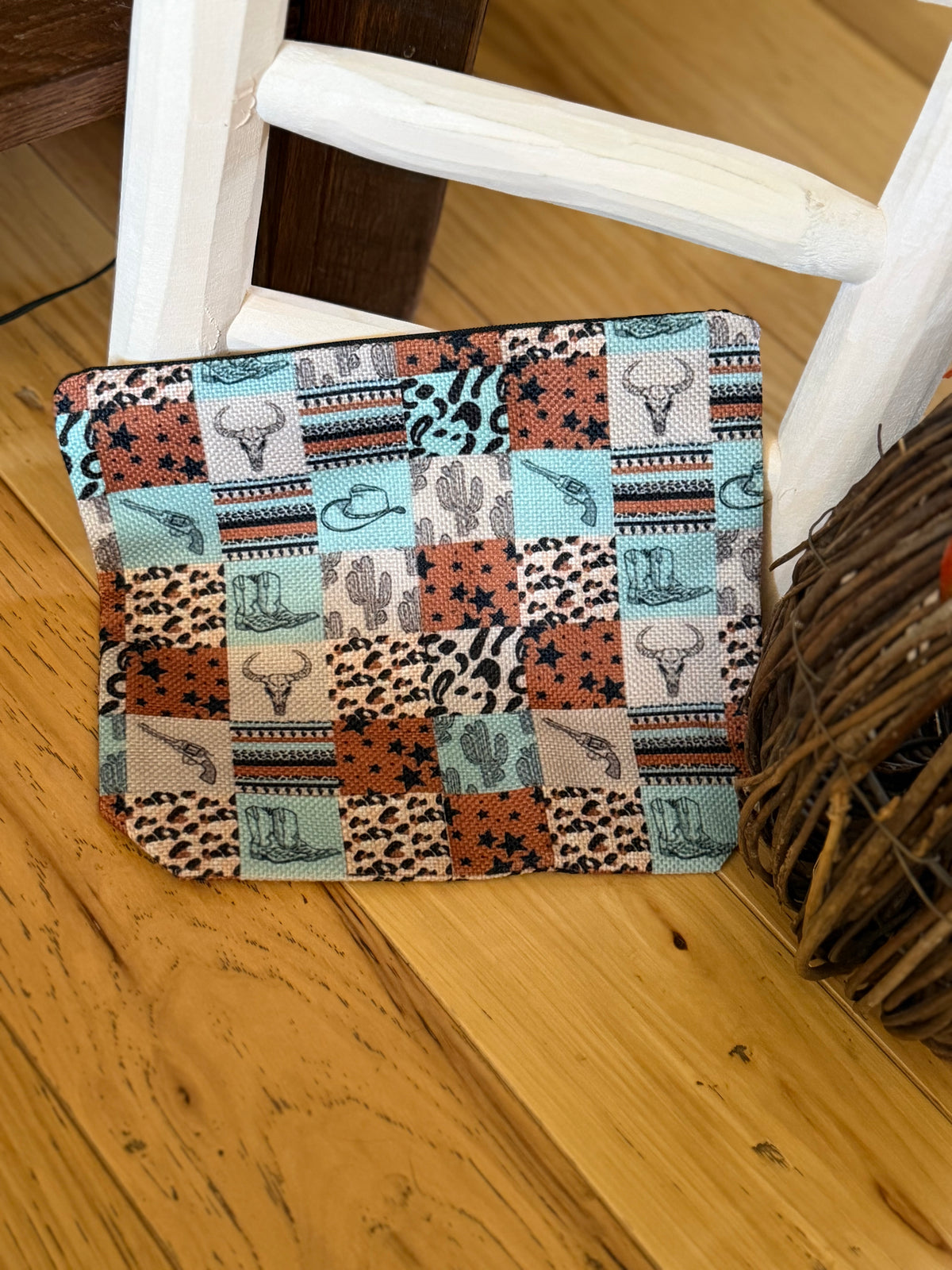 Western Cowgirl Patchwork Zipper Pouch