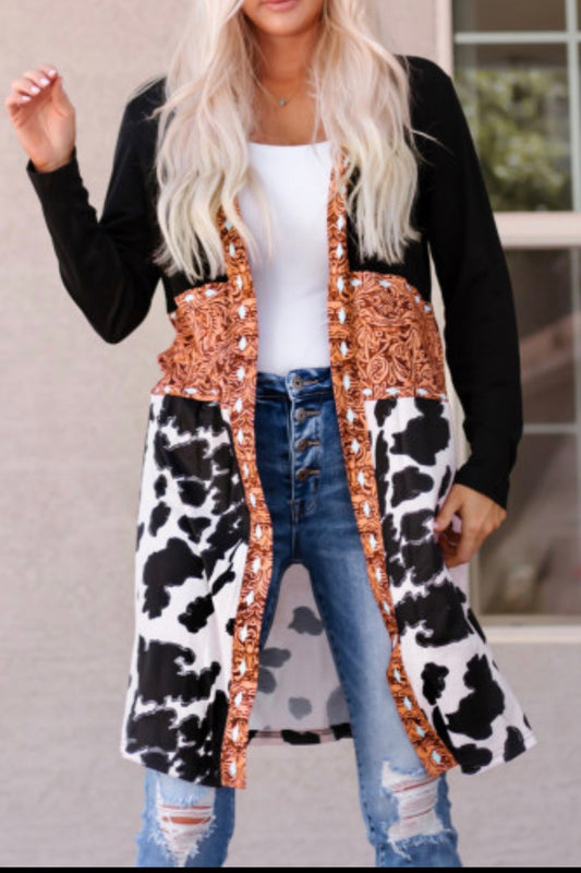 Cow Print & Paisley Western Cardigan