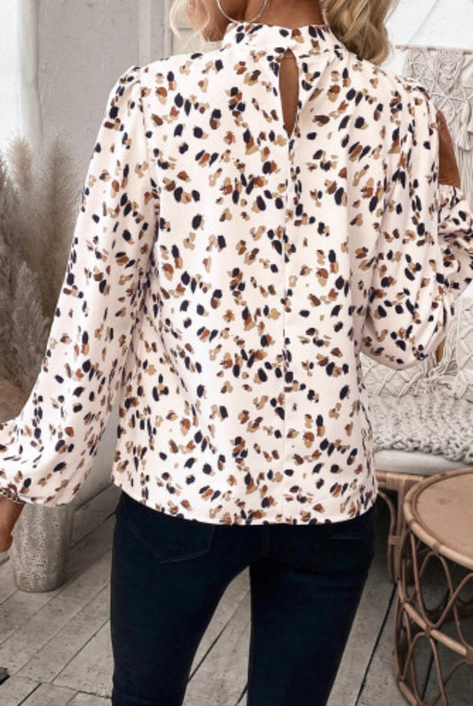 Cow Print Long Sleeve Blouse