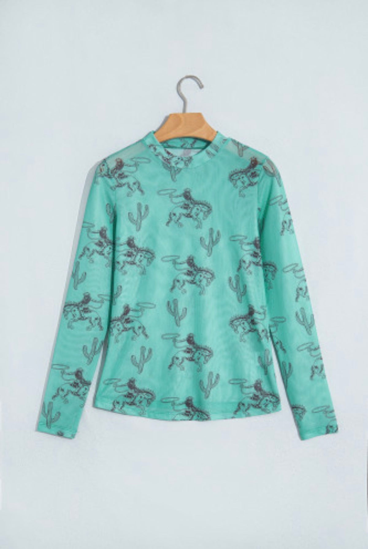 Western Rodeo Mesh Long-Sleeve Top