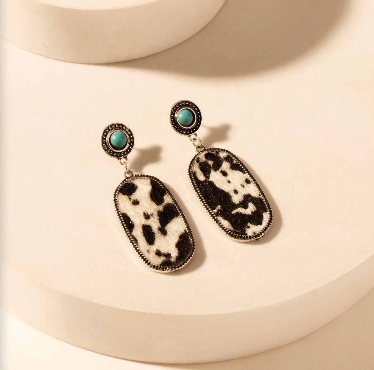 Turquoise & Cowhide Western Dangle Earrings