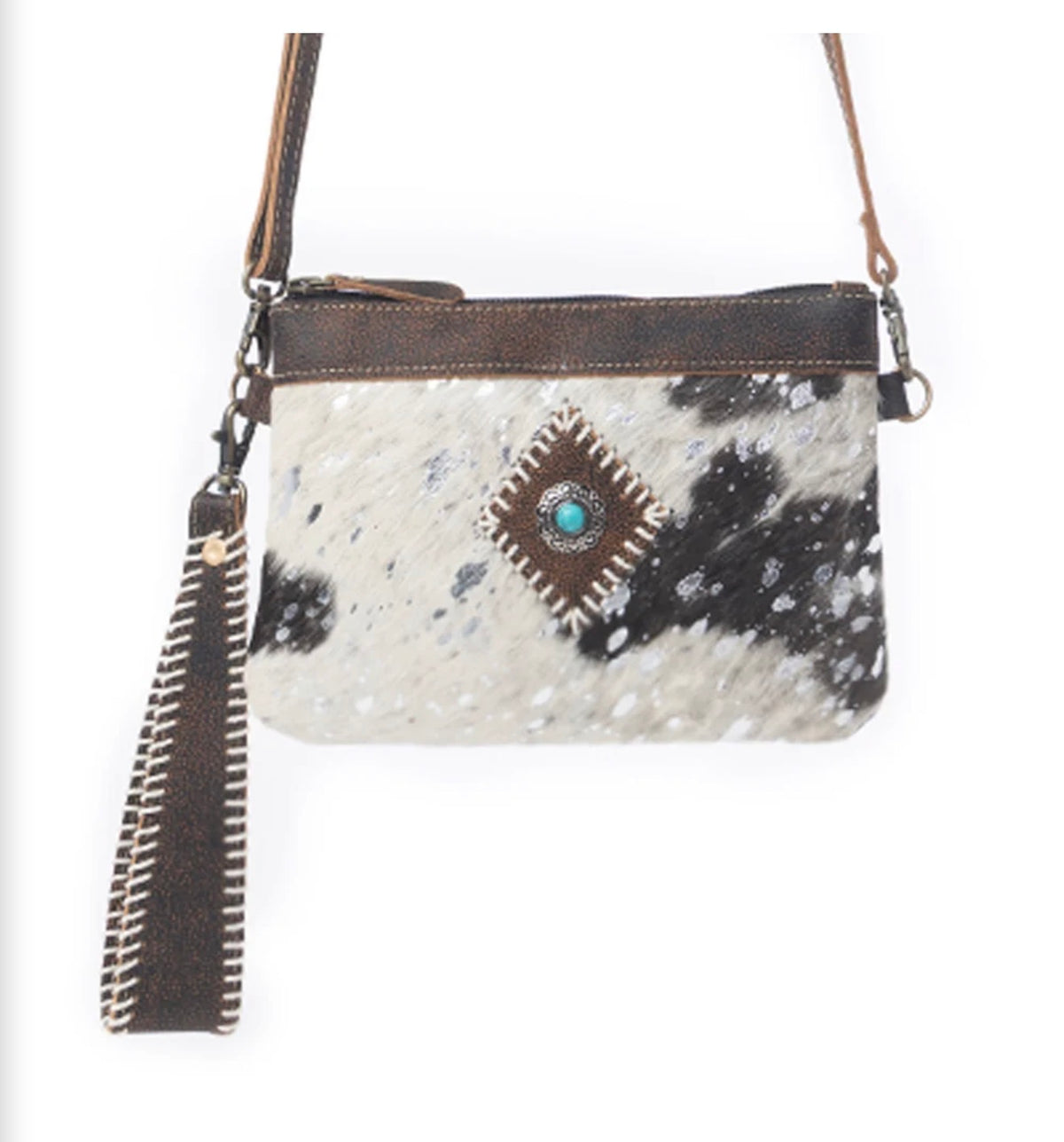 Western Cowhide & Turquoise Crossbody Purse