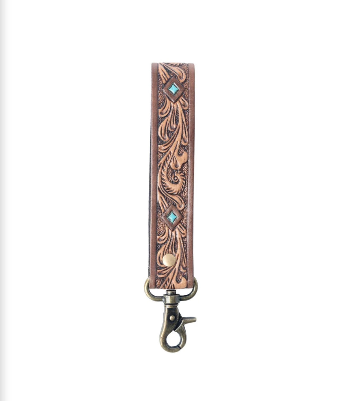 Tooled Leather Western Keychain
