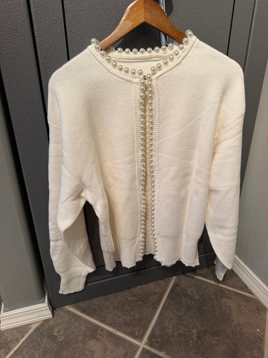 Pearl Trimmed Cream Sweater